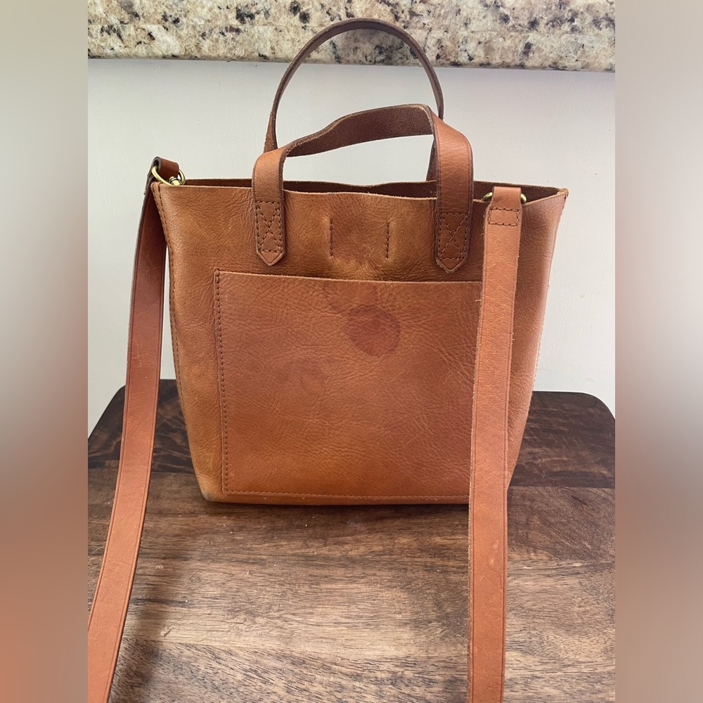Madewelll brown leather mini purse with strap
